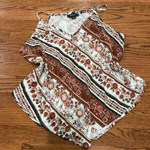 Bwear White and Rust Floral Striped Cami Top